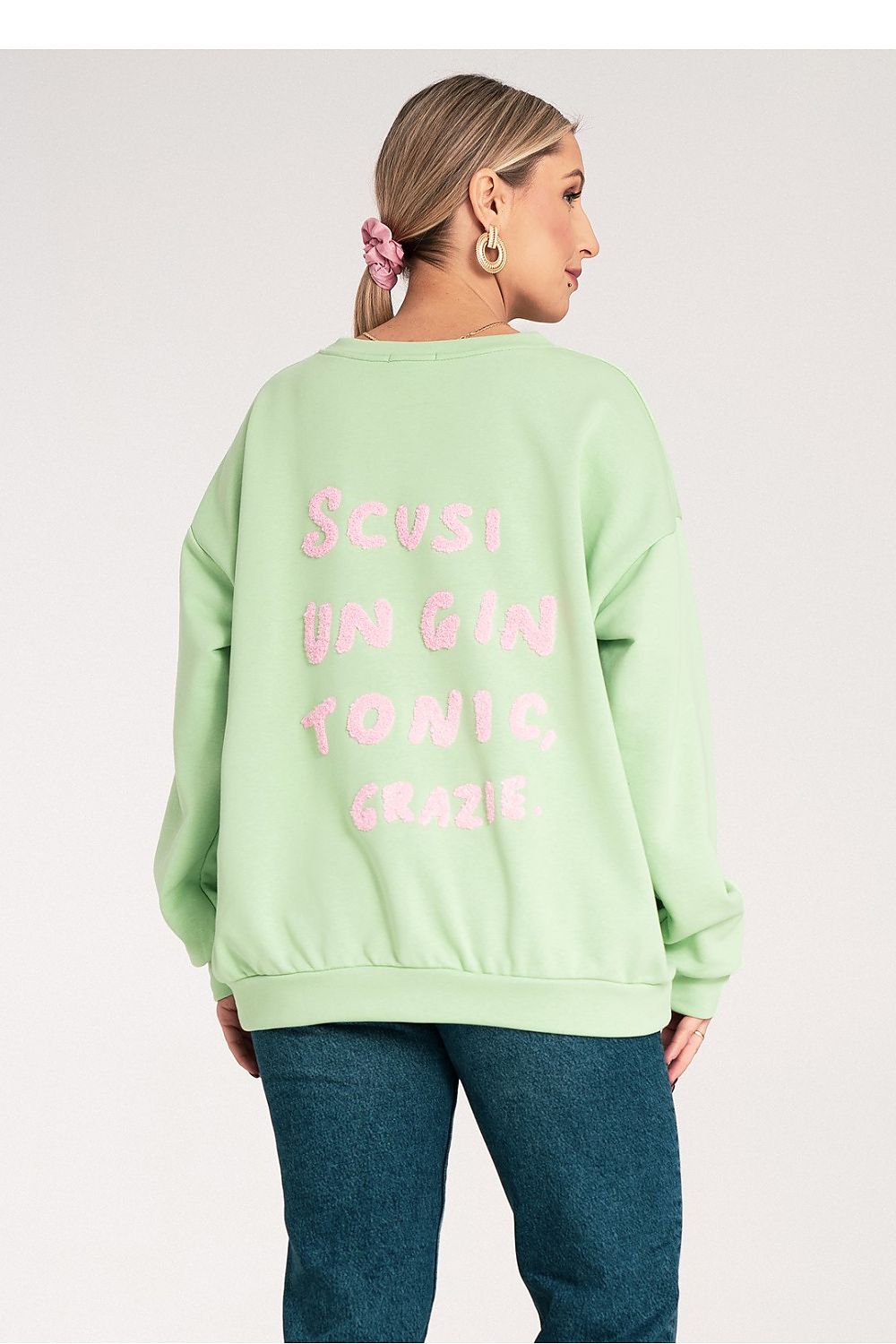 Women's sweatshirt green cotton blend casual look