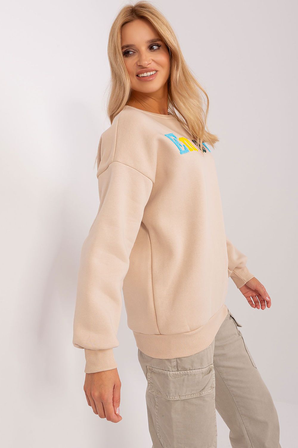 Women's sweatshirt beige cotton blend casual look