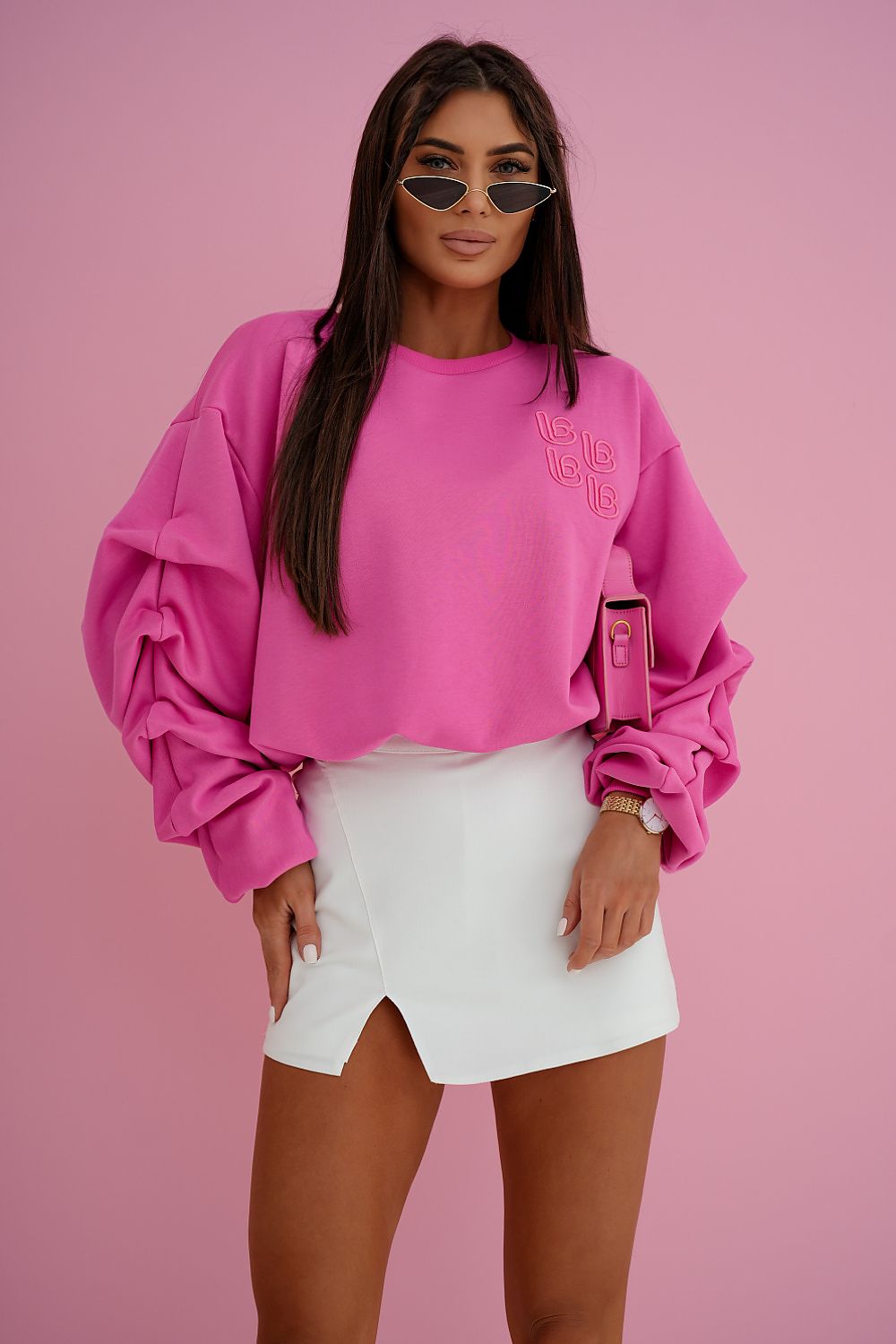 Women's sweatshirt pink loose fit crew neck front view