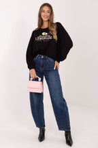 Women's sweatshirt black round neck side view