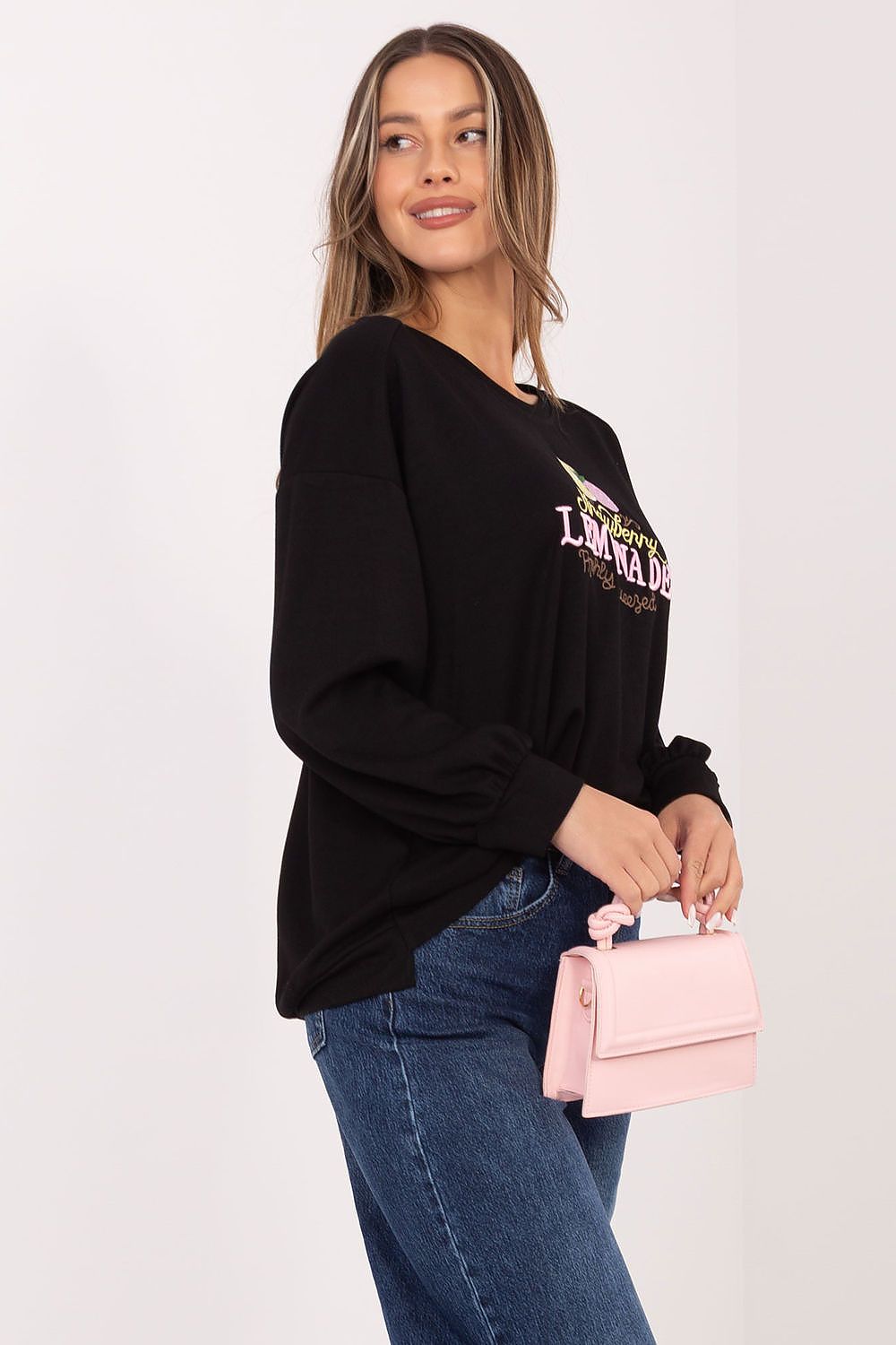 Women's sweatshirt black loose fit casual view