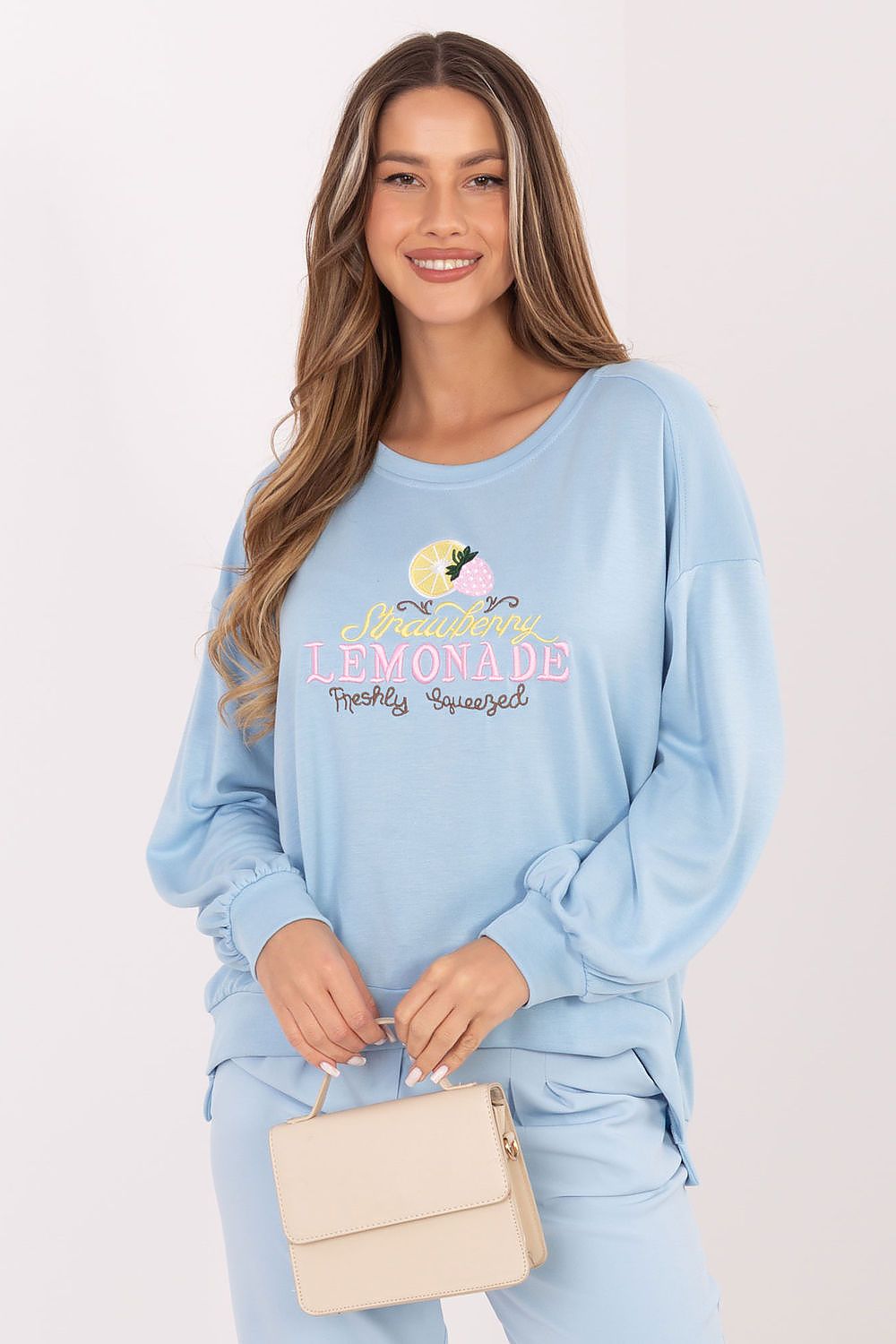 Women's sweatshirt blue graphic print front view
