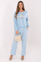 Women's sweatshirt blue round neck side view
