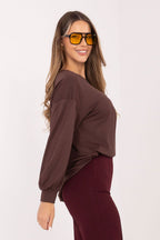 Women's sweatshirt brown round neck side view