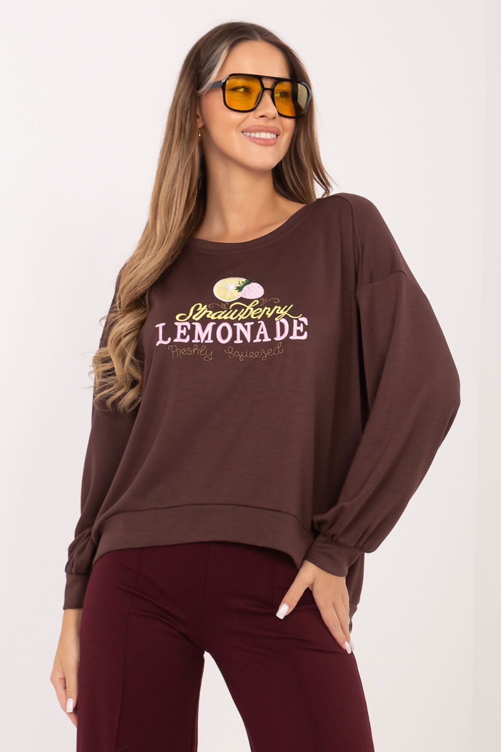 Women's sweatshirt brown graphic detail view