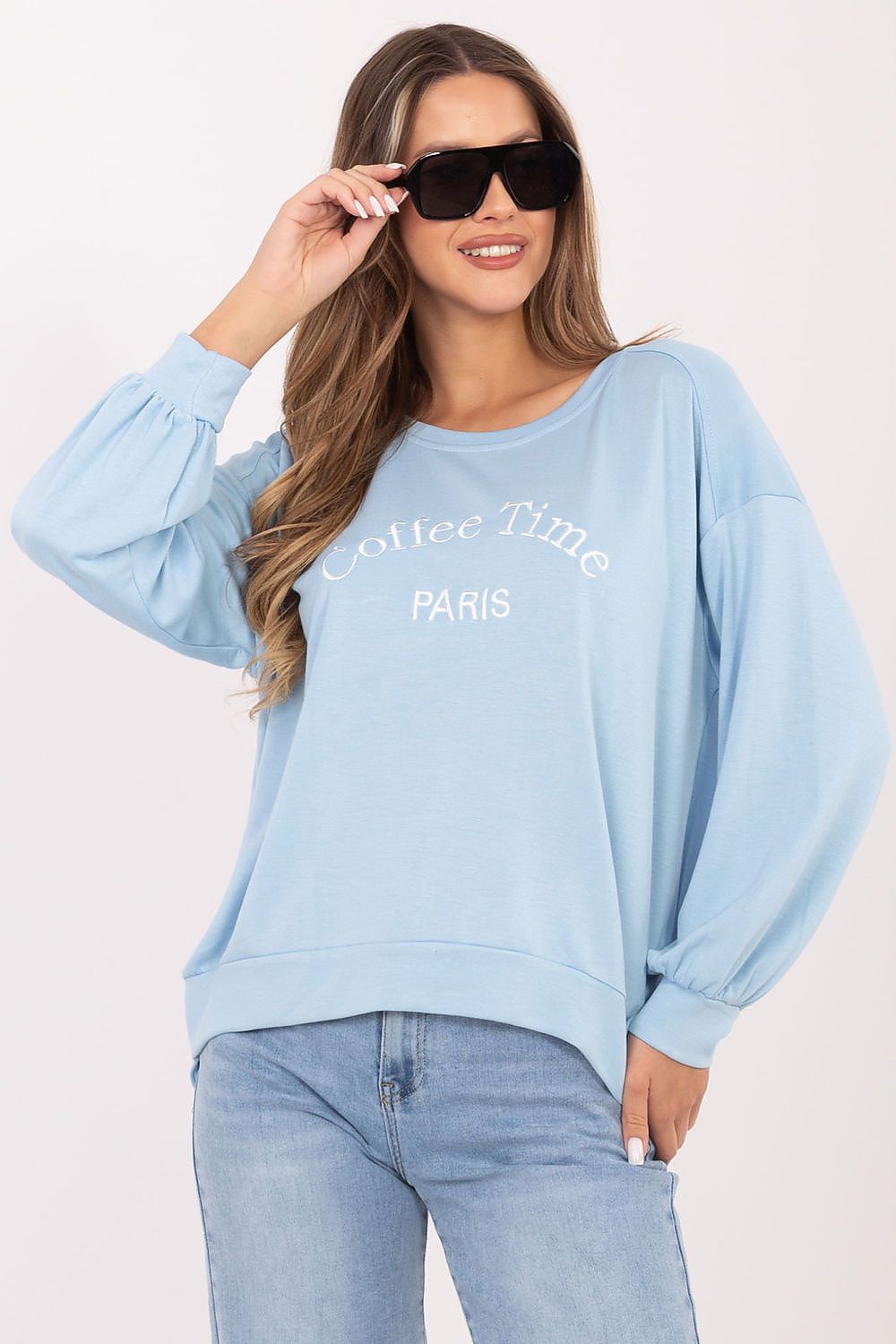 Women's sweatshirt blue loose fit letter print front view