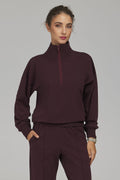 Women's sweatshirt mock neck half-zip cotton blend long sleeves