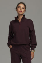 Women's sweatshirt long sleeves solid cotton blend mock neck