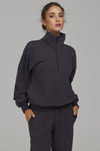Women's sweatshirt half-zip ribbed cotton blend by GUOCALI