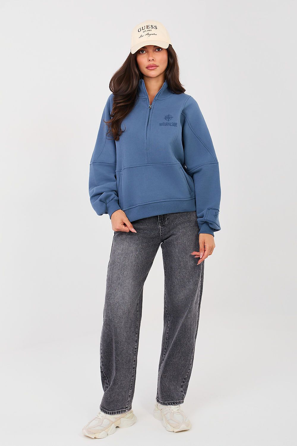 Women's sweatshirt blue long sleeves side view