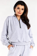 Women's Sweatshirt Mock Neck Quarter-Zip Cotton Blend – Sweatshirt | GUOCALI