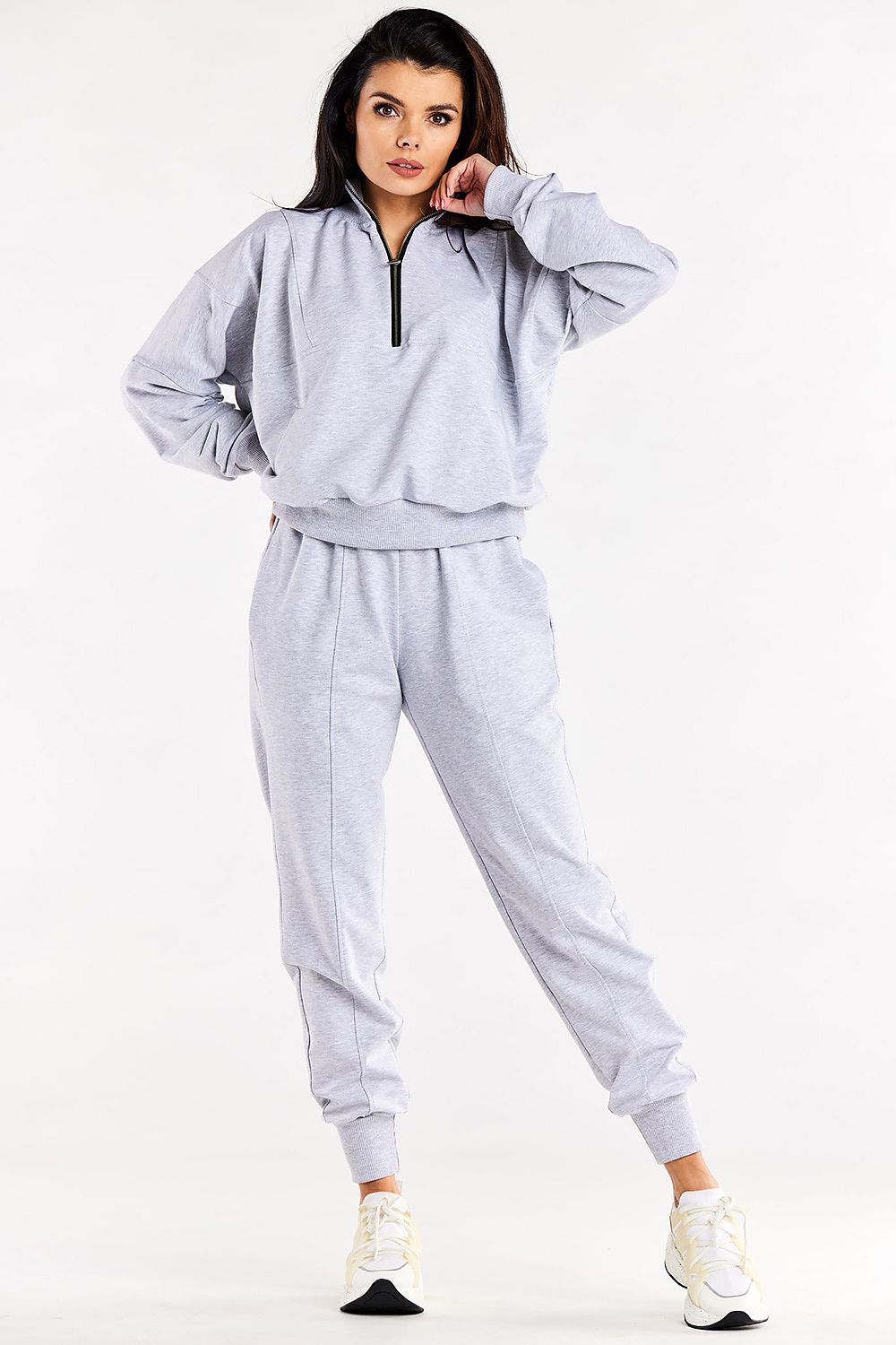 Women's Sweatshirt Mock Neck Quarter-Zip Cotton Blend – Sweatshirt | GUOCALI – view 3