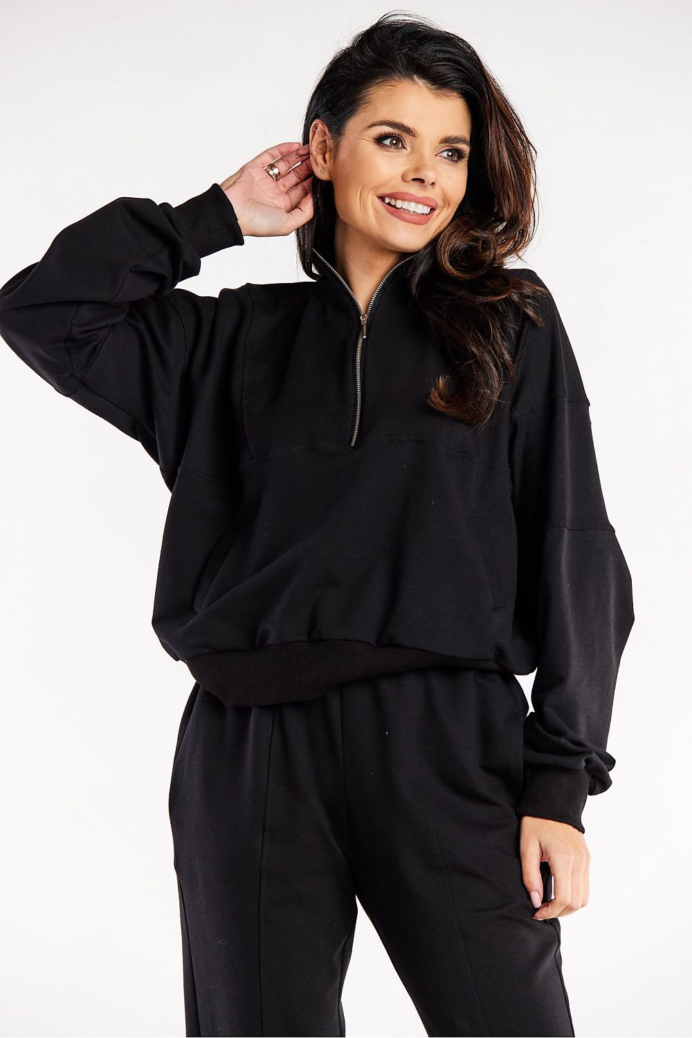 Women's Sweatshirt Mock Neck Quarter-Zip Cotton Blend – Sweatshirt | GUOCALI – view 4