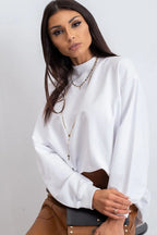 Women's Sweatshirt Mock Neck Solid Hip Length Stretch Cotton – Sweatshirt | GUOCALI – view 28