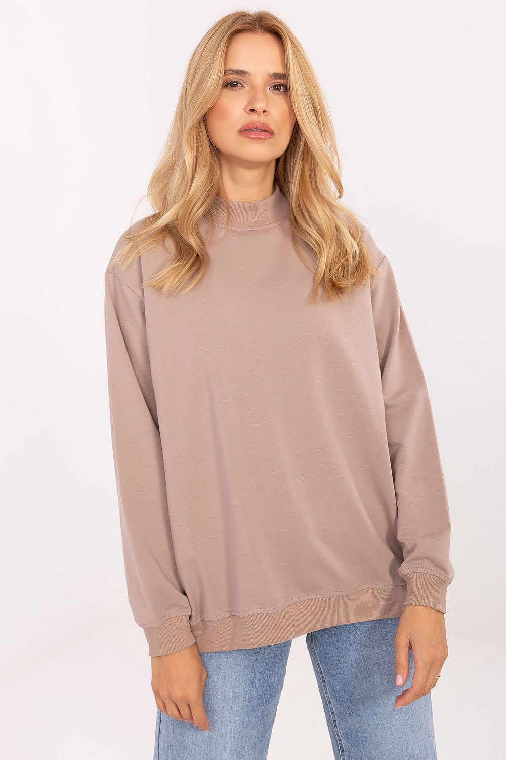 Women's Sweatshirt Mock Neck Stretch Cotton Beige – Sweatshirt | GUOCALI