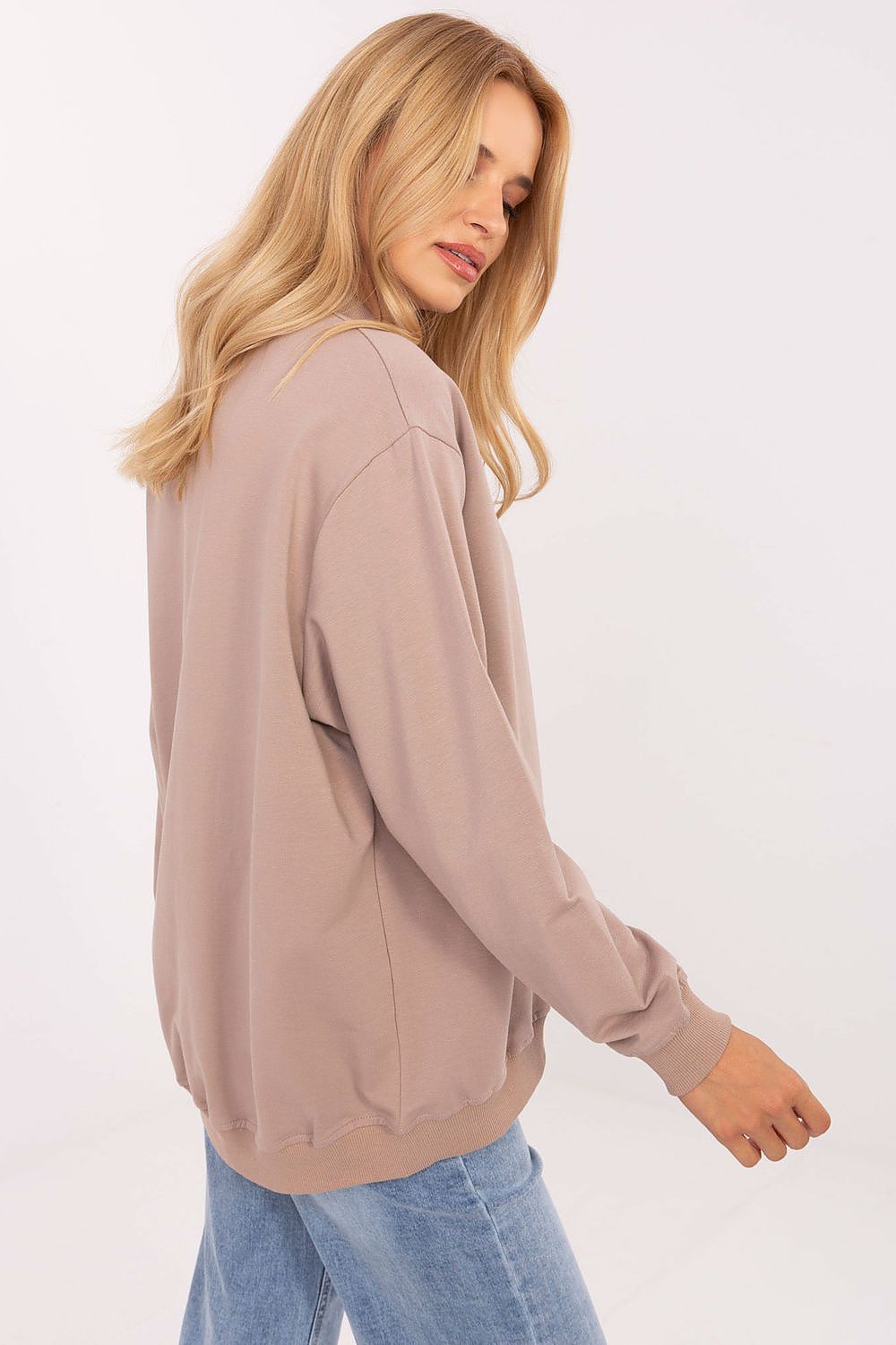 Women's Sweatshirt Mock Neck Stretch Cotton Beige – Sweatshirt | GUOCALI – view 2
