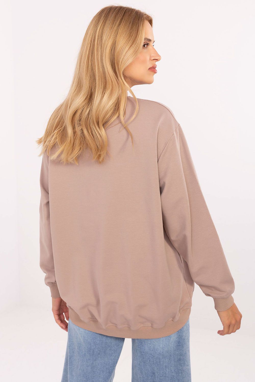 Women's Sweatshirt Mock Neck Stretch Cotton Beige – Sweatshirt | GUOCALI – view 3