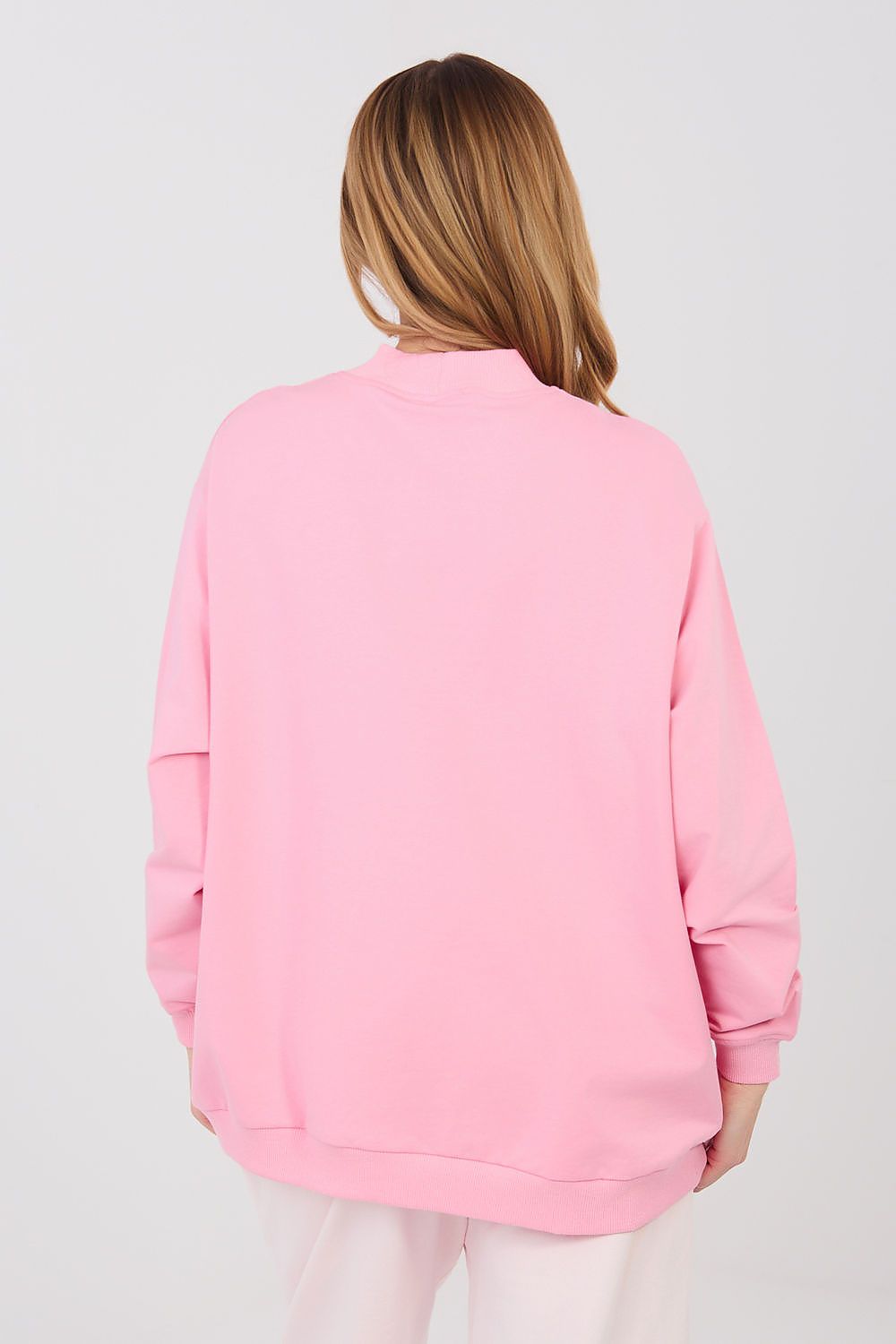 Women's sweatshirt pink stretch cotton casual view