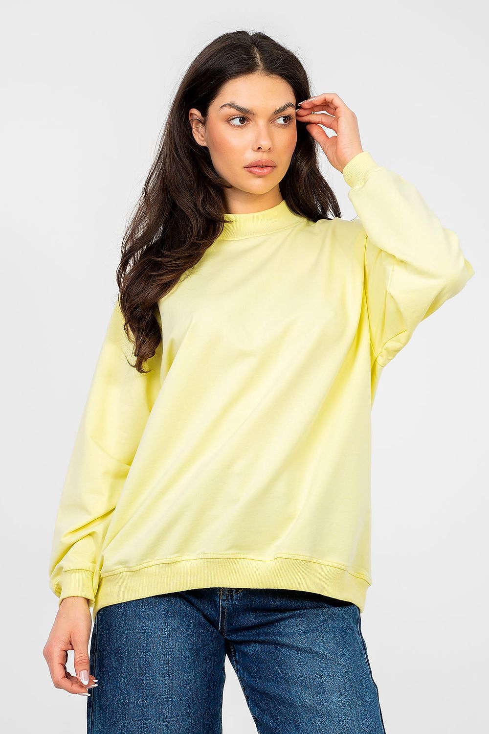 Women's sweatshirt yellow mock neck front view