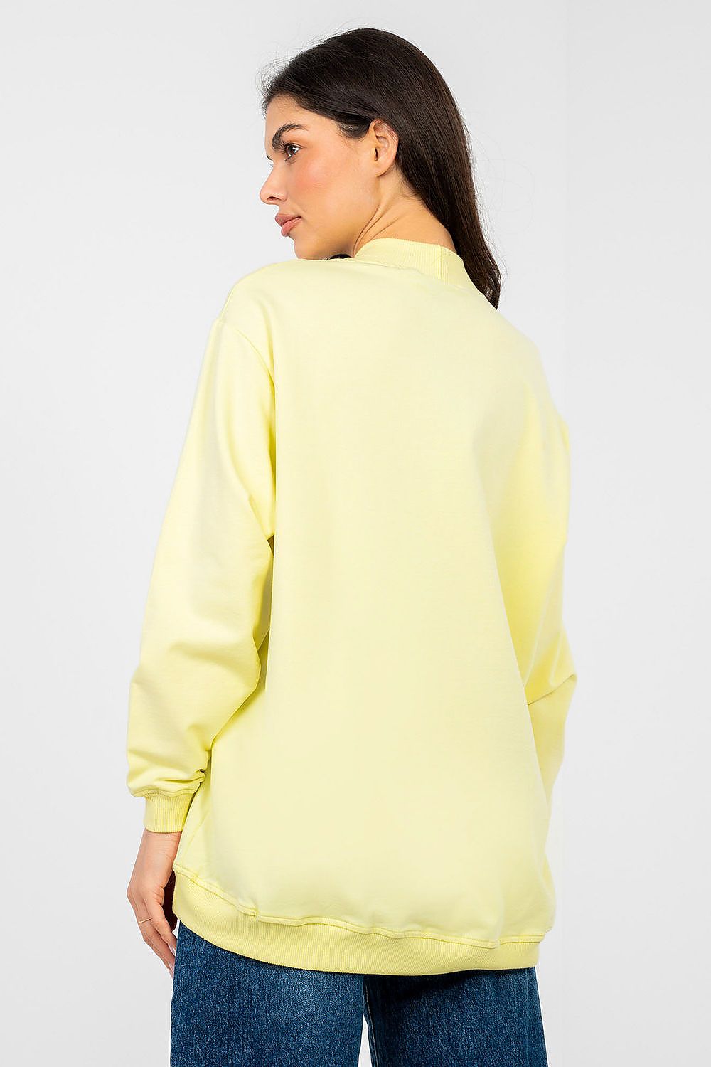 Women's sweatshirt yellow stretch cotton casual view