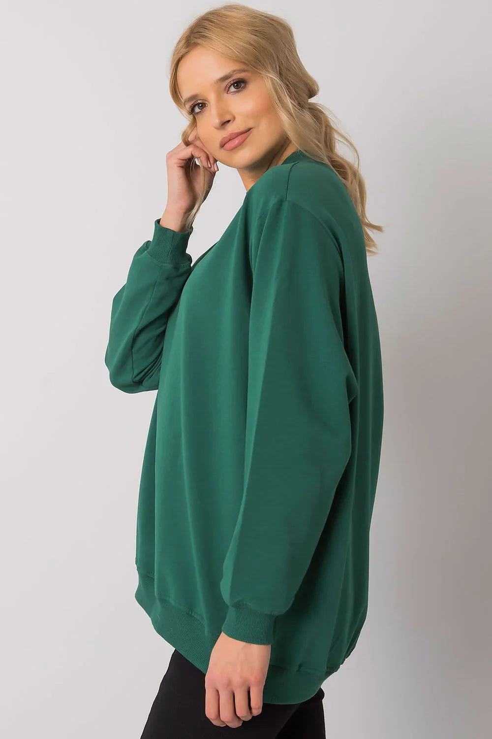 Women's sweatshirt Mock Neck Solid Hip Length Stretch Cotton – view 18