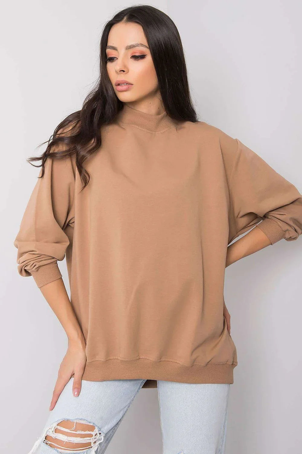 Women's Sweatshirt - Mock-Neck With Regular Fit - Guocali