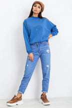 Women's sweatshirt Mock Neck Solid Hip Length Stretch Cotton – view 2