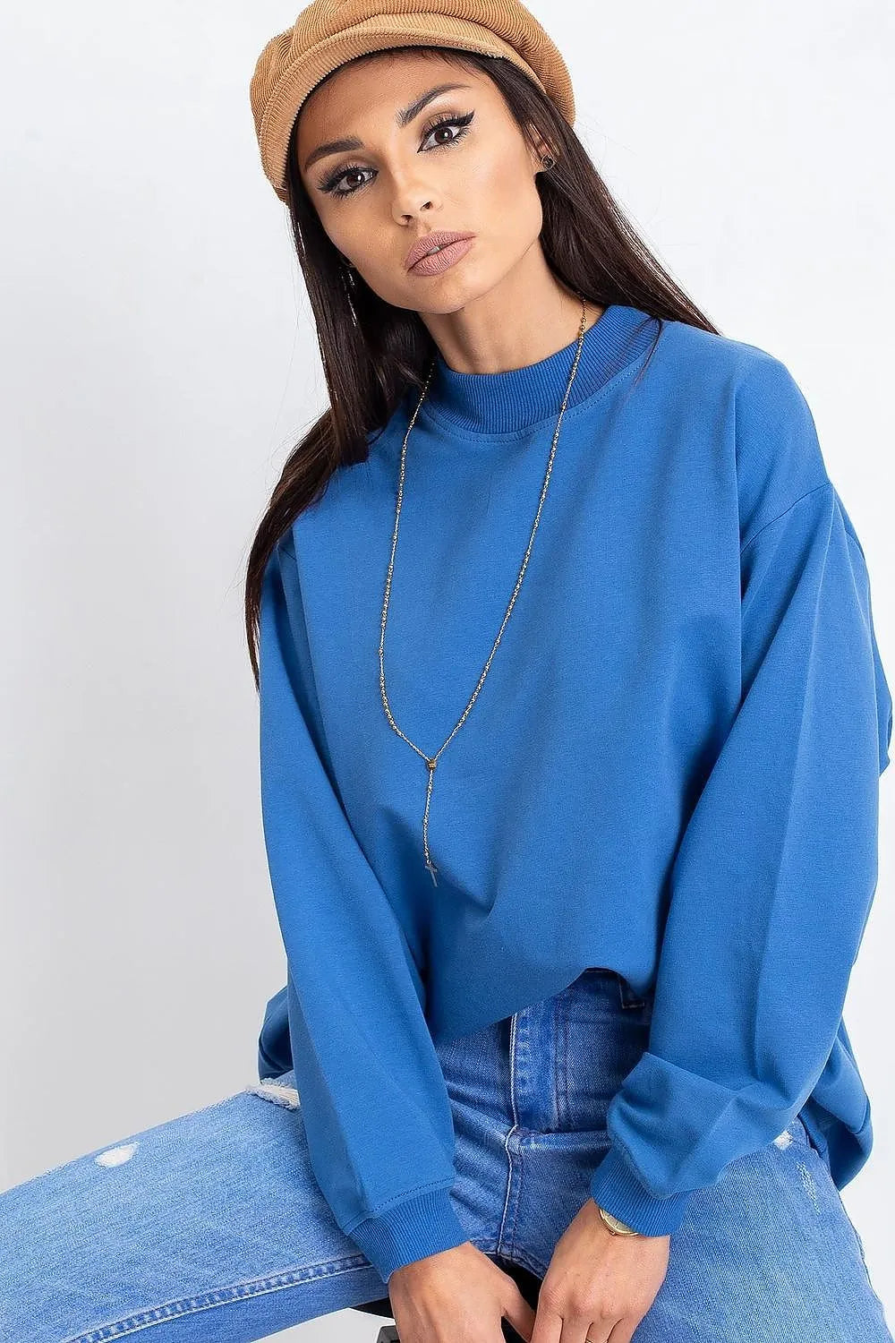 Women's Sweatshirt - Mock-Neck With Regular Fit - Guocali