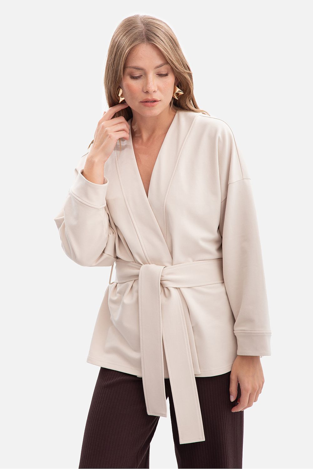 Women's Sweatshirt Open Front Belted Kimono Style Cotton – Sweatshirt | GUOCALI