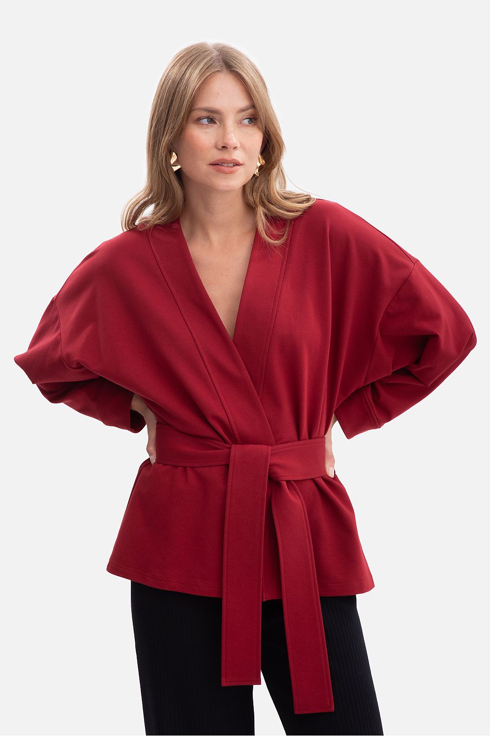 Women's Sweatshirt Open Front Belted Kimono Style Cotton – Sweatshirt | GUOCALI – view 10