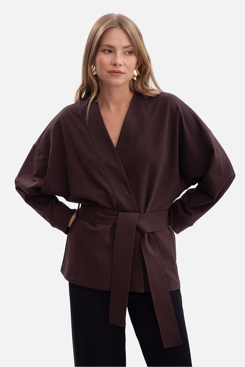 Women's Sweatshirt Open Front Belted Kimono Style Cotton – Sweatshirt | GUOCALI – view 5