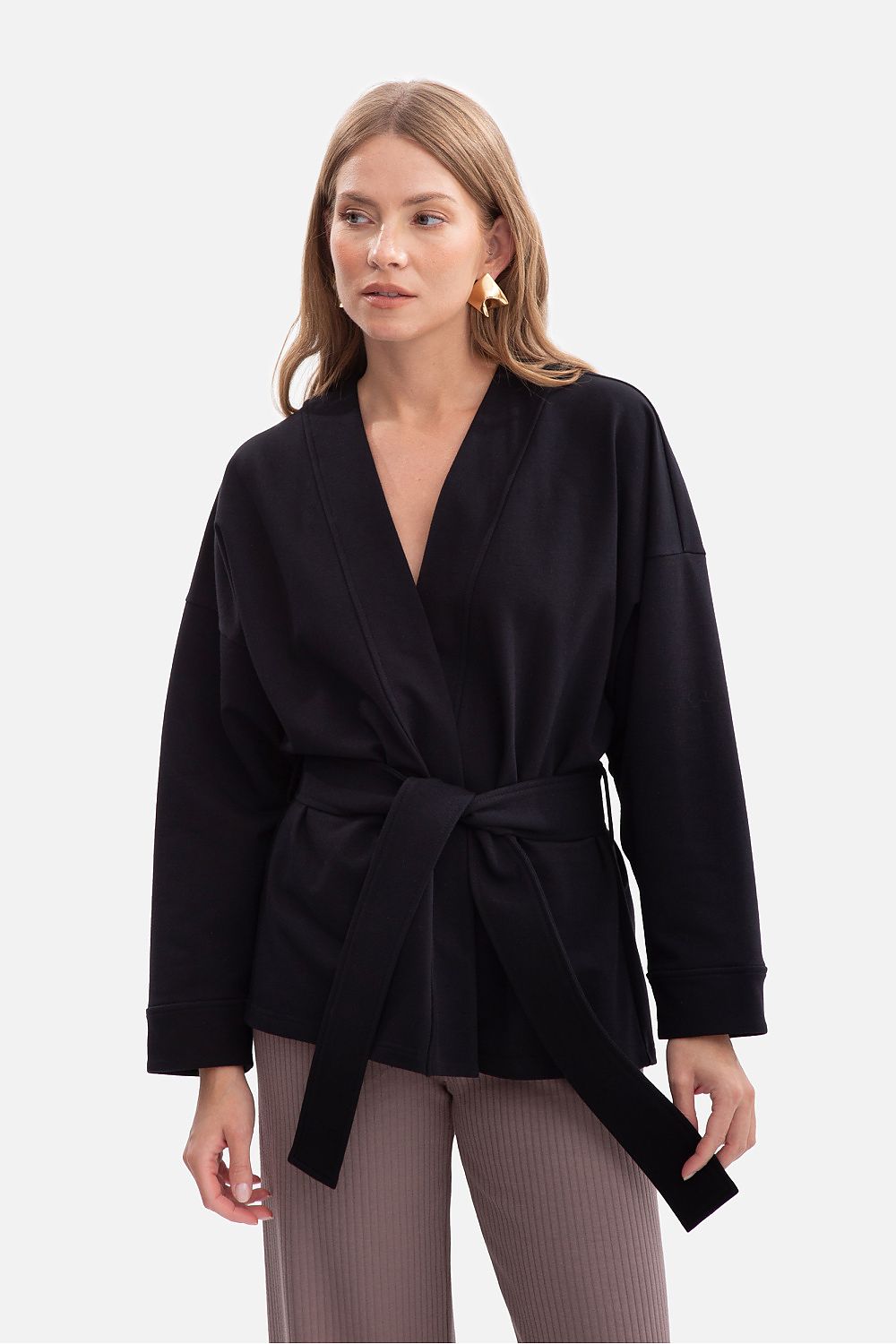 Women's Sweatshirt Open Front Belted Kimono Style Cotton – Sweatshirt | GUOCALI – view 7