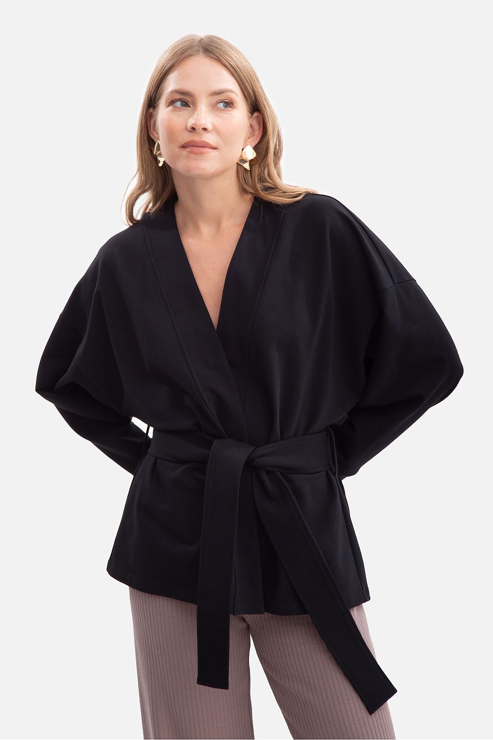Women's Sweatshirt Open Front Belted Kimono Style Cotton – Sweatshirt | GUOCALI – view 8