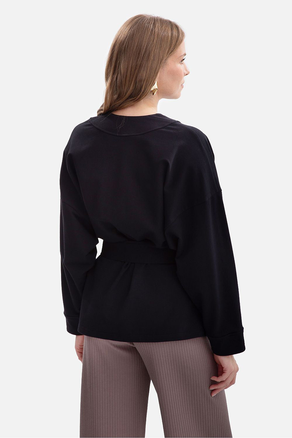 Women's Sweatshirt Open Front Belted Kimono Style Cotton – Sweatshirt | GUOCALI – view 9