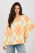 Women's sweatshirt orange oversized argyle front view