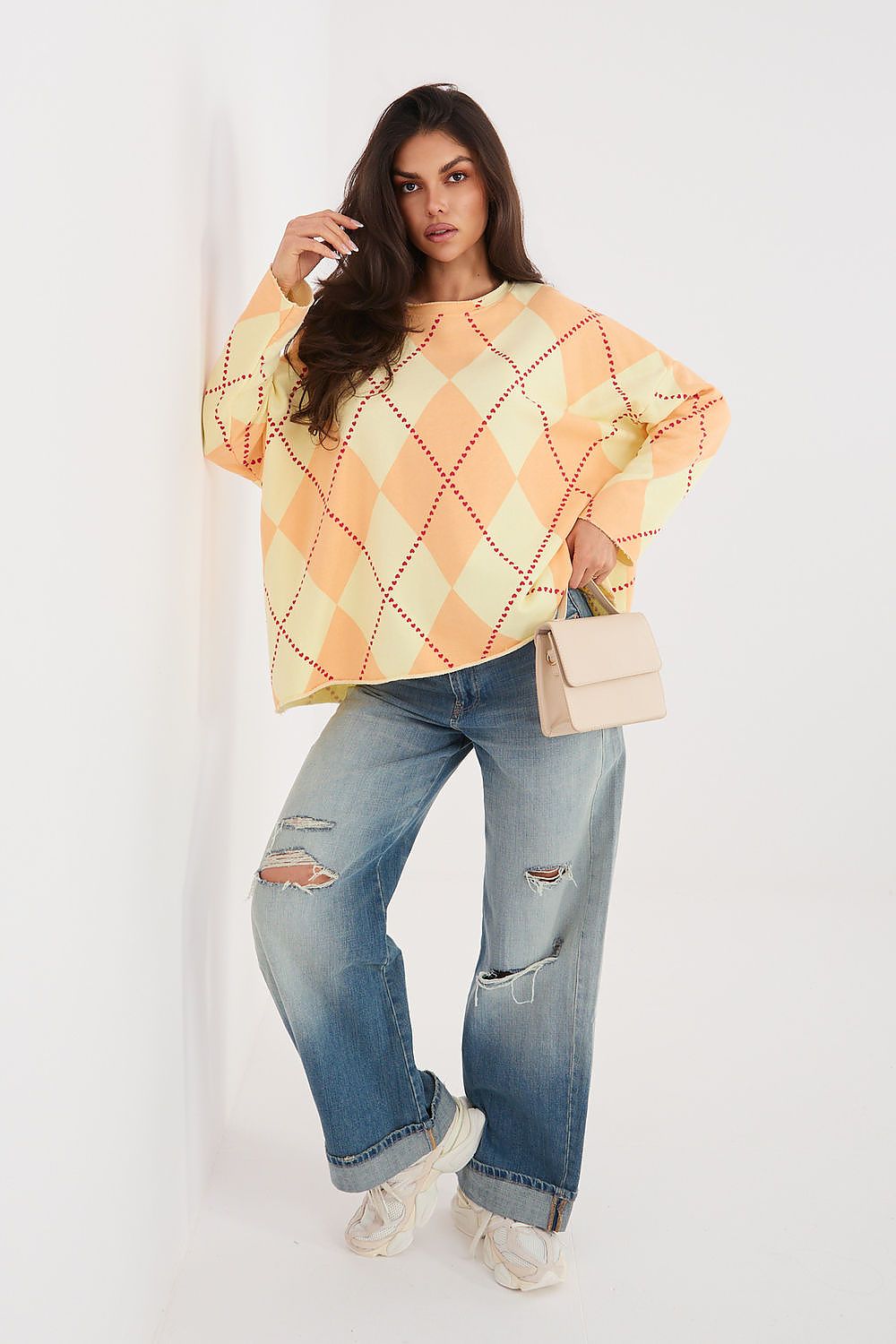 Women's sweatshirt orange crew neck side view