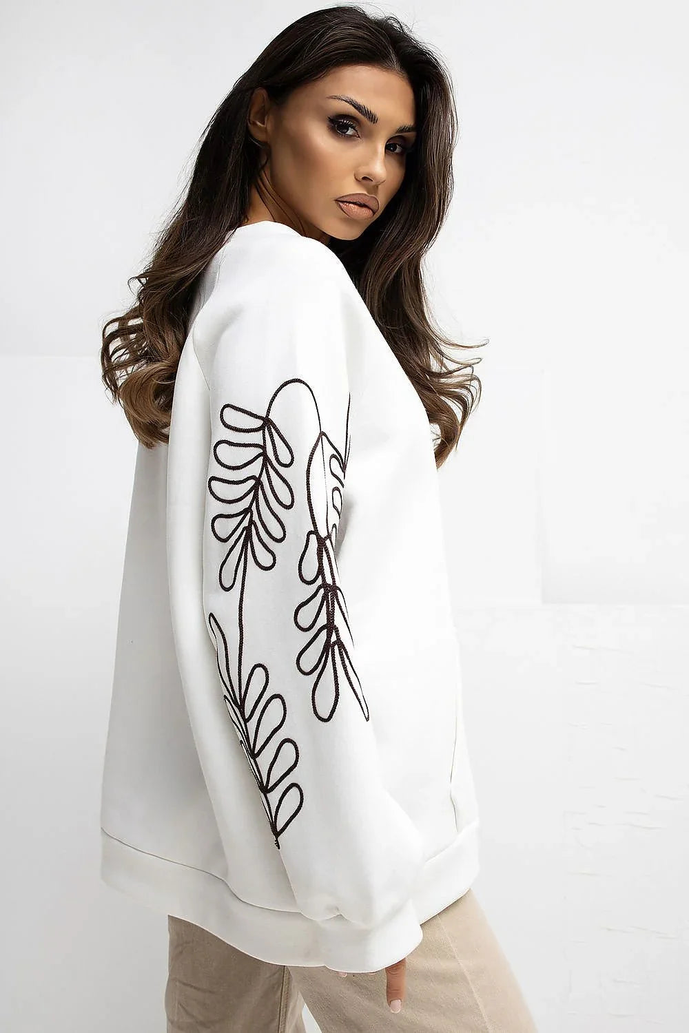 Women's sweatshirt Oversized Embroidered Kangaroo Pocket Crew Neck – view 11