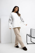 Women's sweatshirt Oversized Embroidered Kangaroo Pocket Crew Neck – view 9