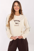 Women's sweatshirt beige oversized embroidered slogan front view