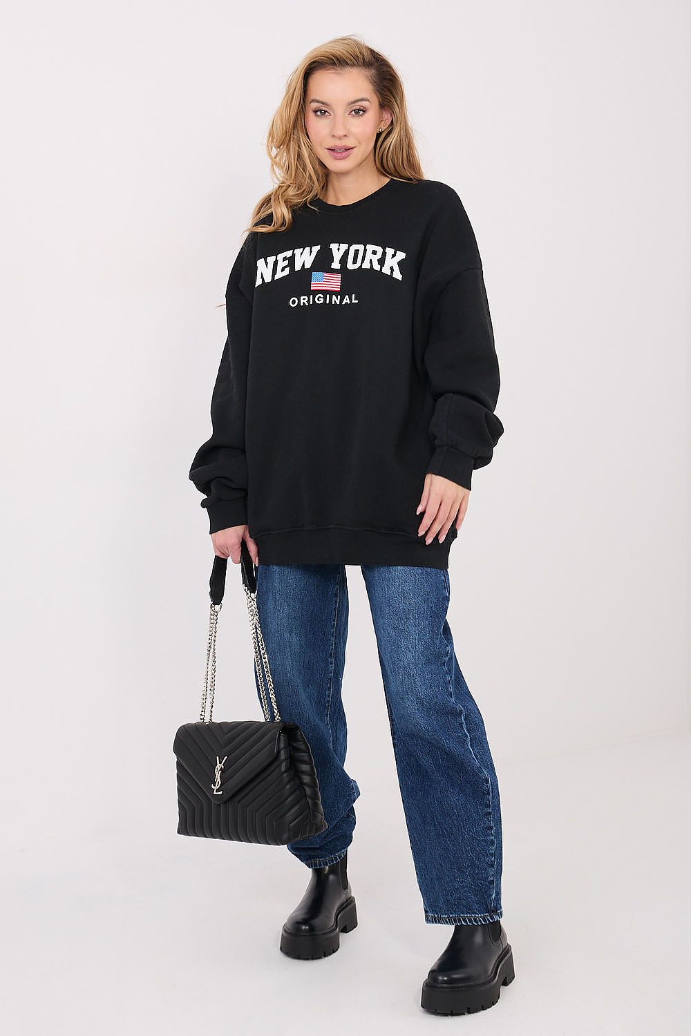 Women's sweatshirt black crew neck alternate view