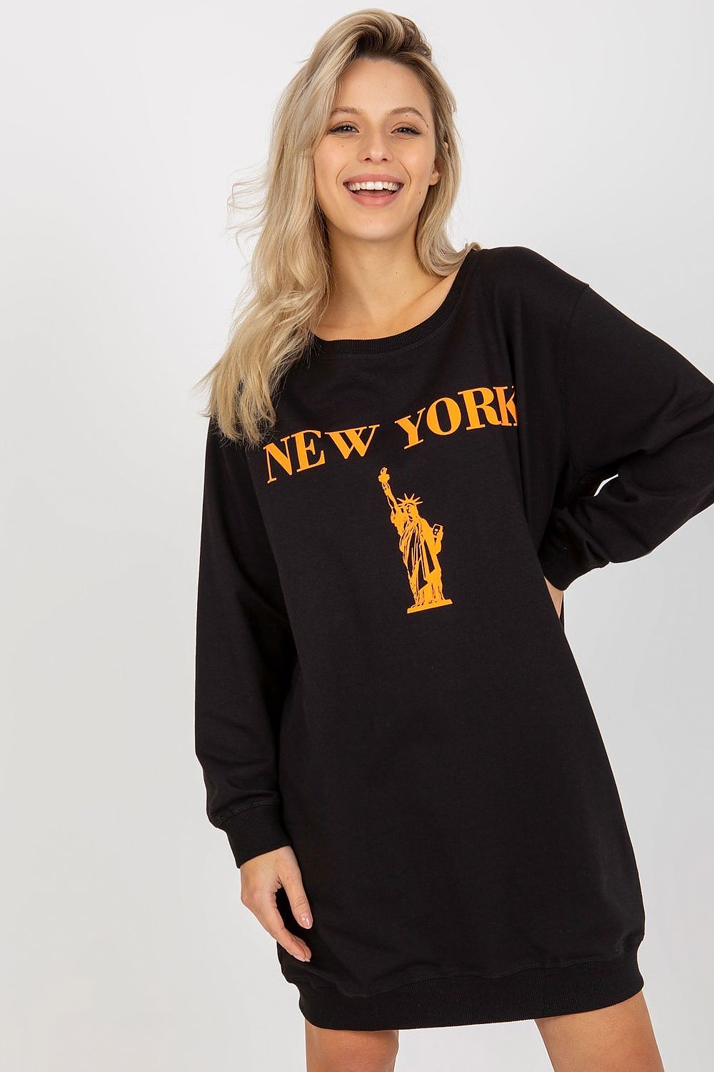 Women's sweatshirt black oversized longline print front view