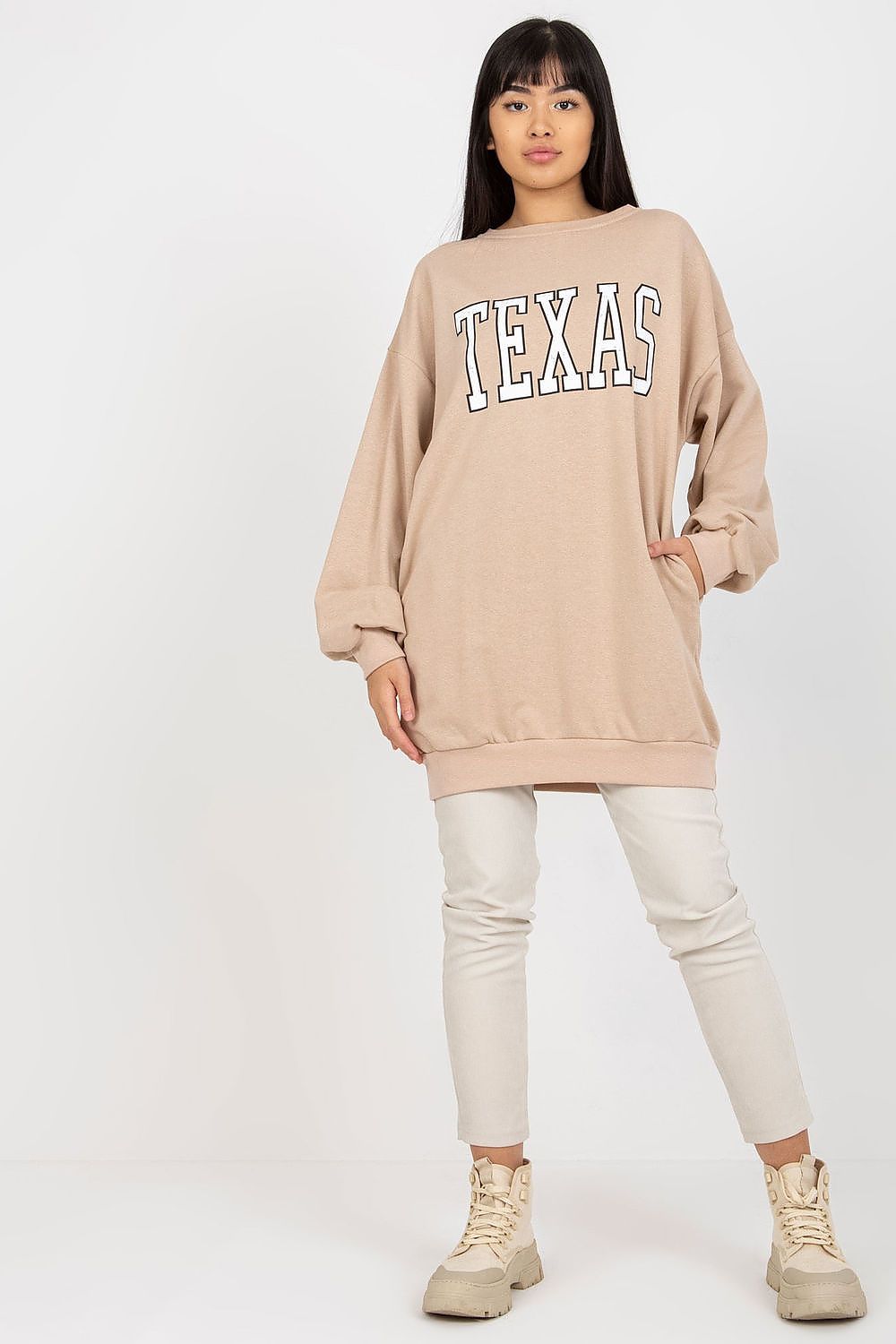 Women's sweatshirt beige longline side view