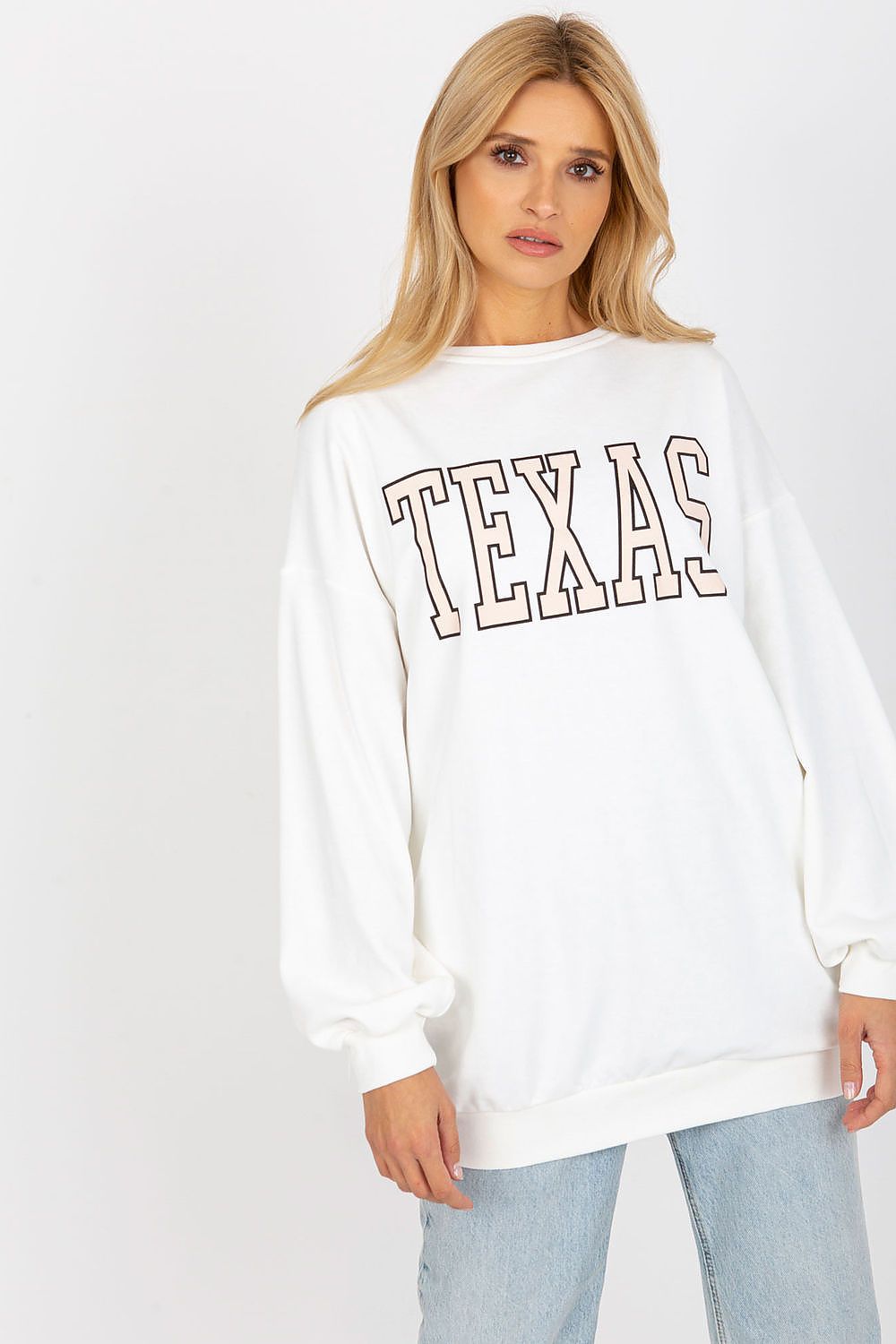 Women's sweatshirt pink oversized longline college print front view