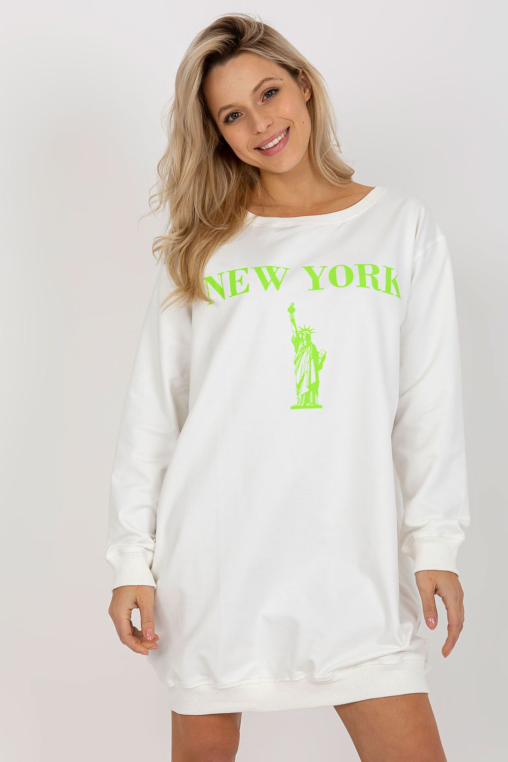 Women's sweatshirt green oversized longline print front view