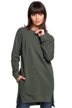 Women's Sweatshirt Oversized Longline Side Slits Stretch Cotton – Sweatshirt | GUOCALI