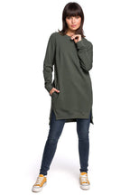 Women's Sweatshirt Oversized Longline Side Slits Stretch Cotton – Sweatshirt | GUOCALI – view 2