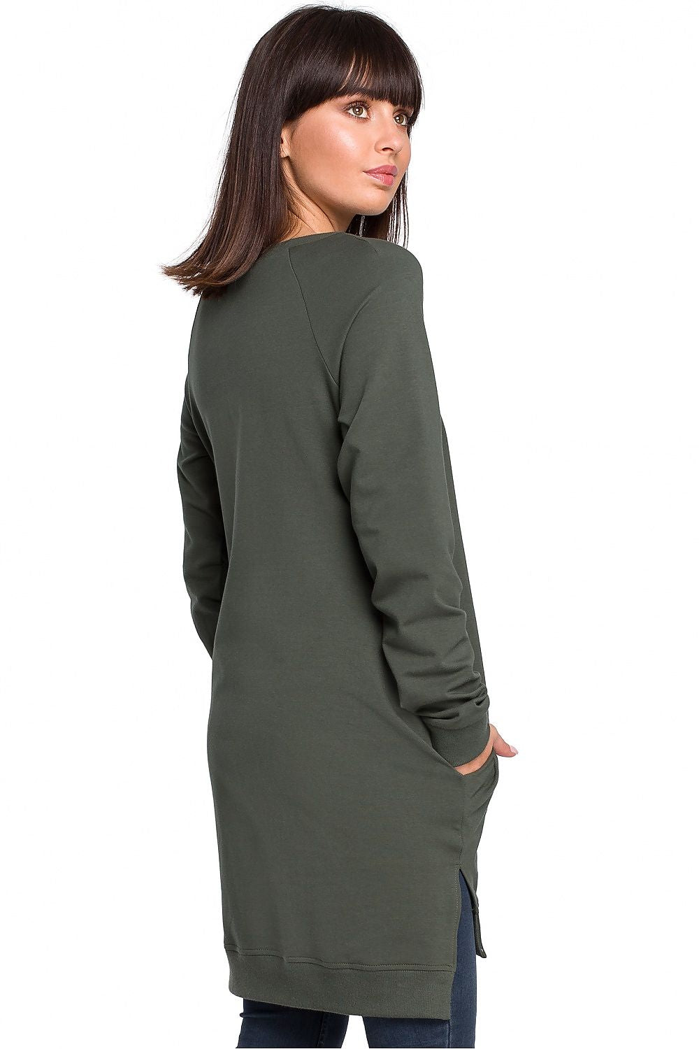 Women's Sweatshirt Oversized Longline Side Slits Stretch Cotton – Sweatshirt | GUOCALI – view 3
