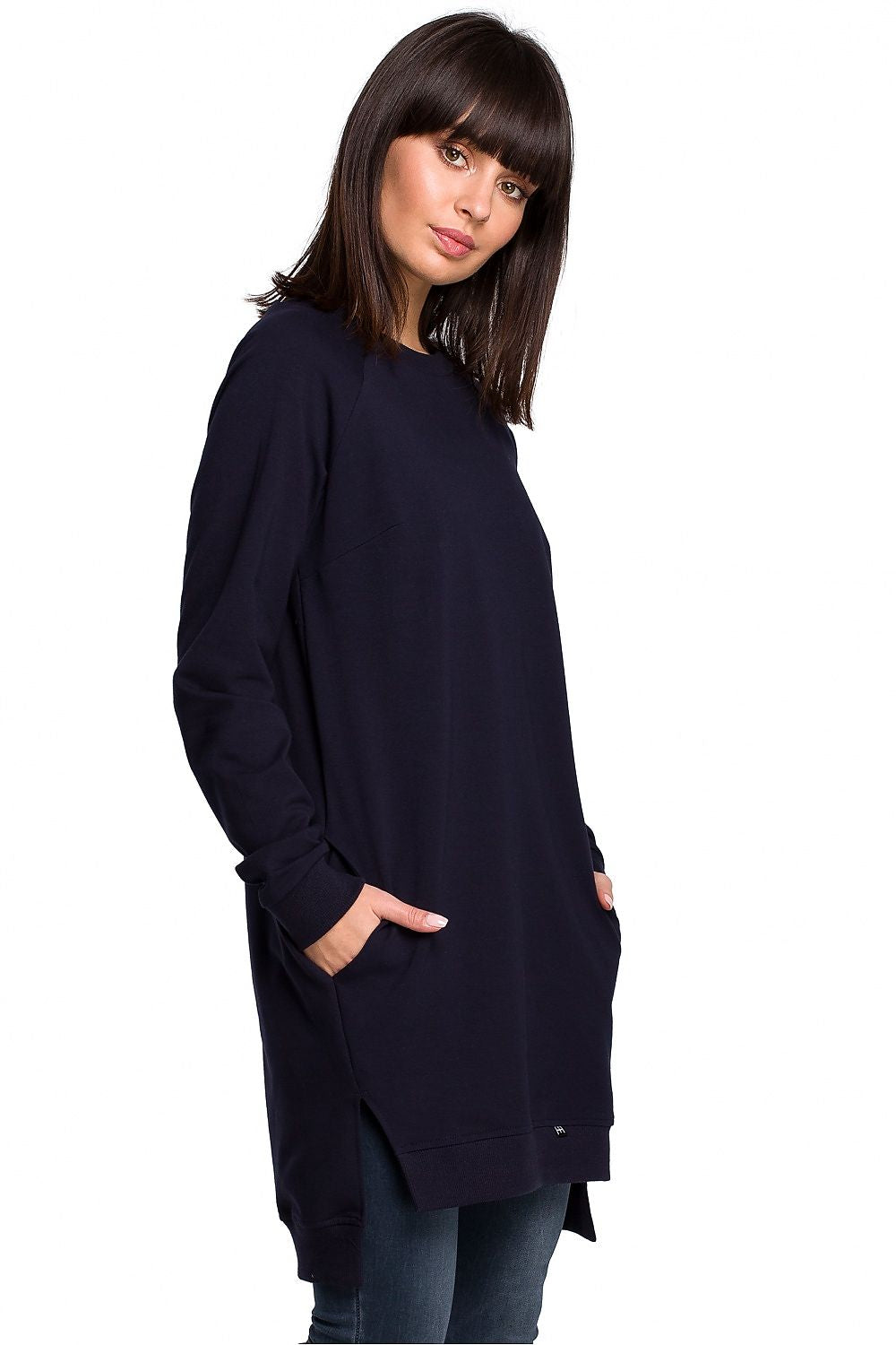 Women's Sweatshirt Oversized Longline Side Slits Stretch Cotton – Sweatshirt | GUOCALI – view 4