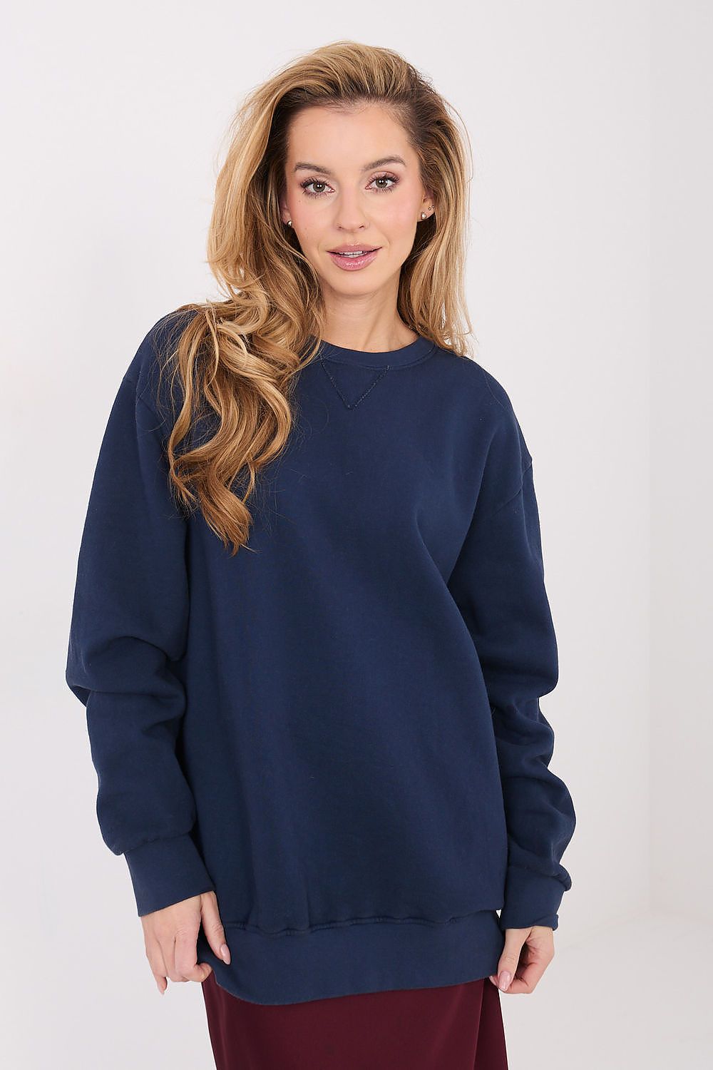 Women's sweatshirt navy plain crew neck front view