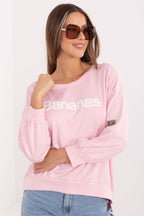 Women's sweatshirt pink round neck letter print front view